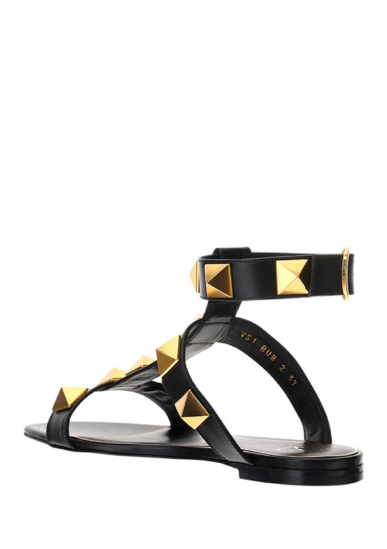 Roman Stud Flat Calfskin Sandal - Black