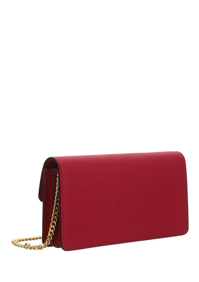 Vlogo Signature Grainy Calfskin Wallet With Chain - Blossom