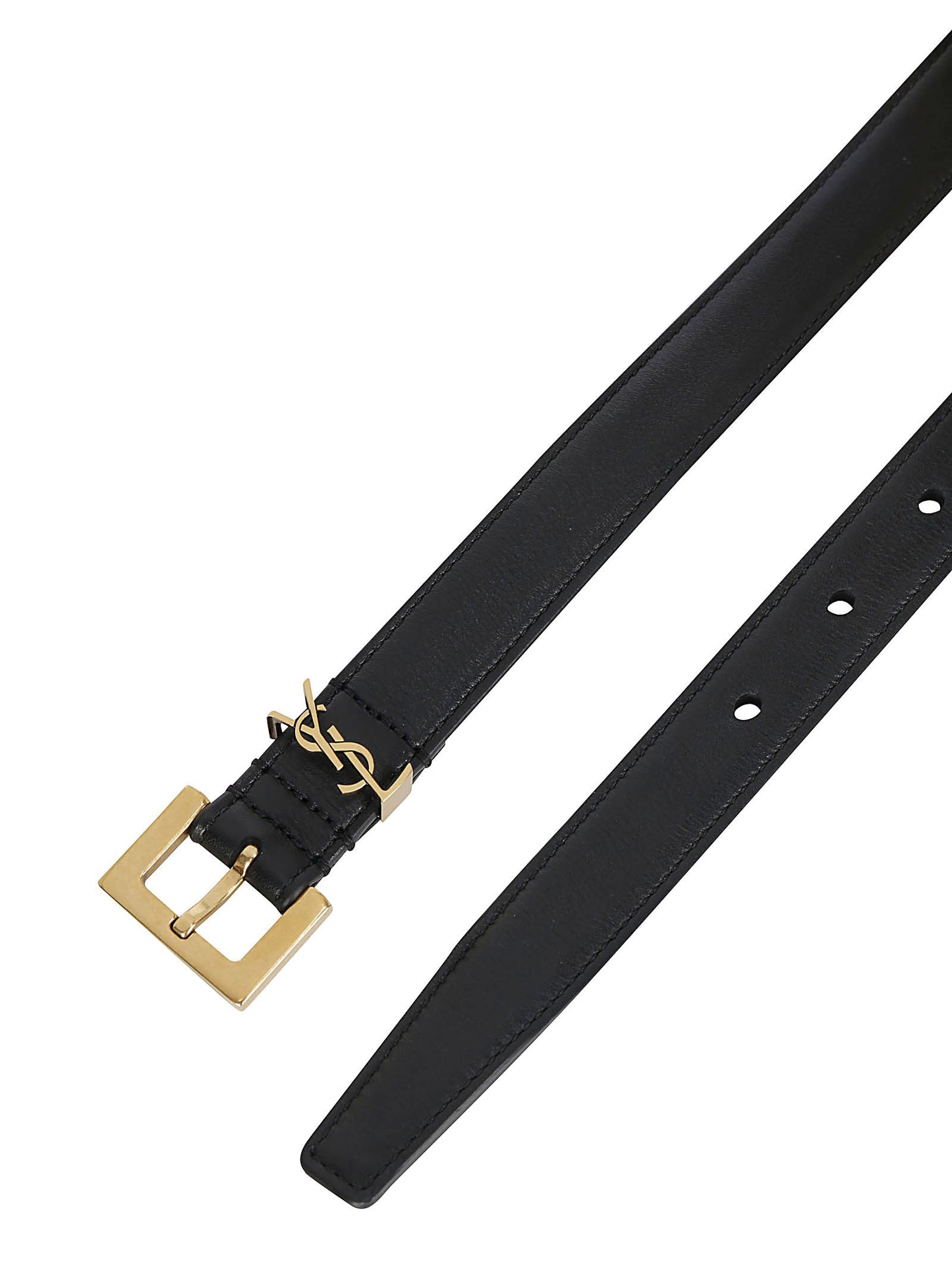 Cassandre Thin Belt with Square Buckle in Box Leather - Black