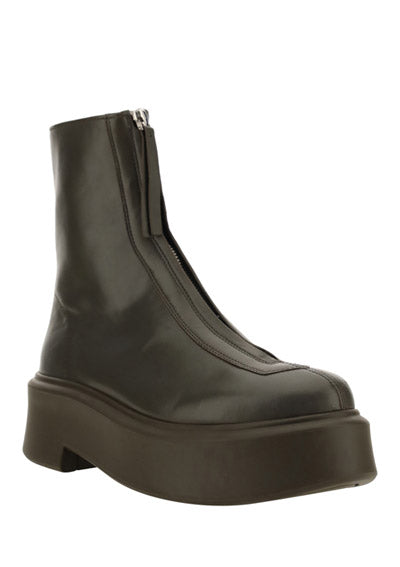 Zipped Boot in Leather - Khaki Green