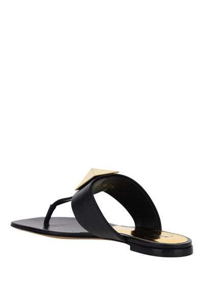 One Stud Calfskin Flat Thong Sandal - Black