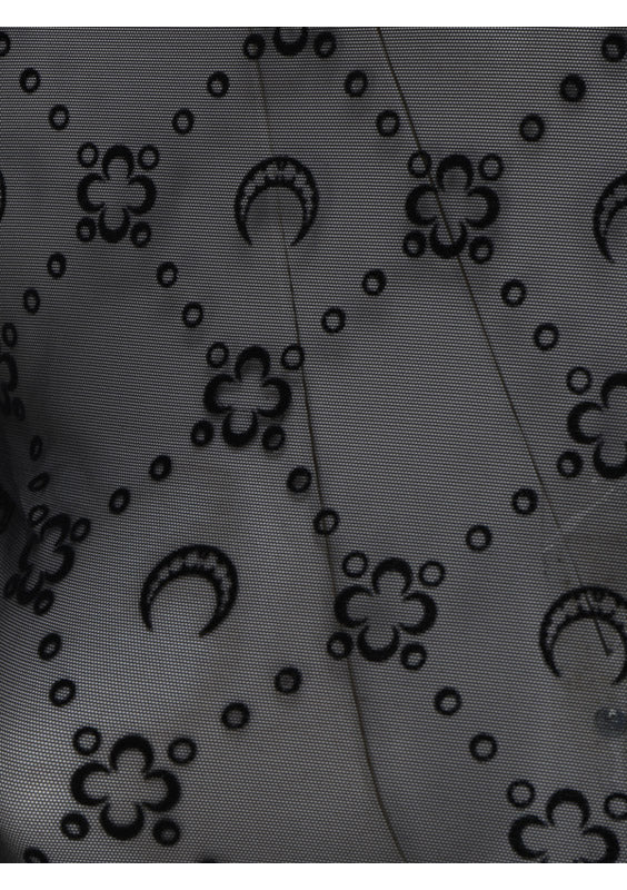 Moonogram-Flocked Mesh Top - Black