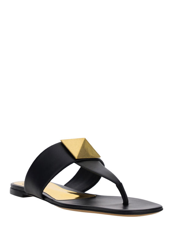 One Stud Calfskin Flat Thong Sandal - Black