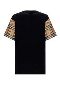 Vintage Check Sleeve Cotton Oversized T-shirt - Black