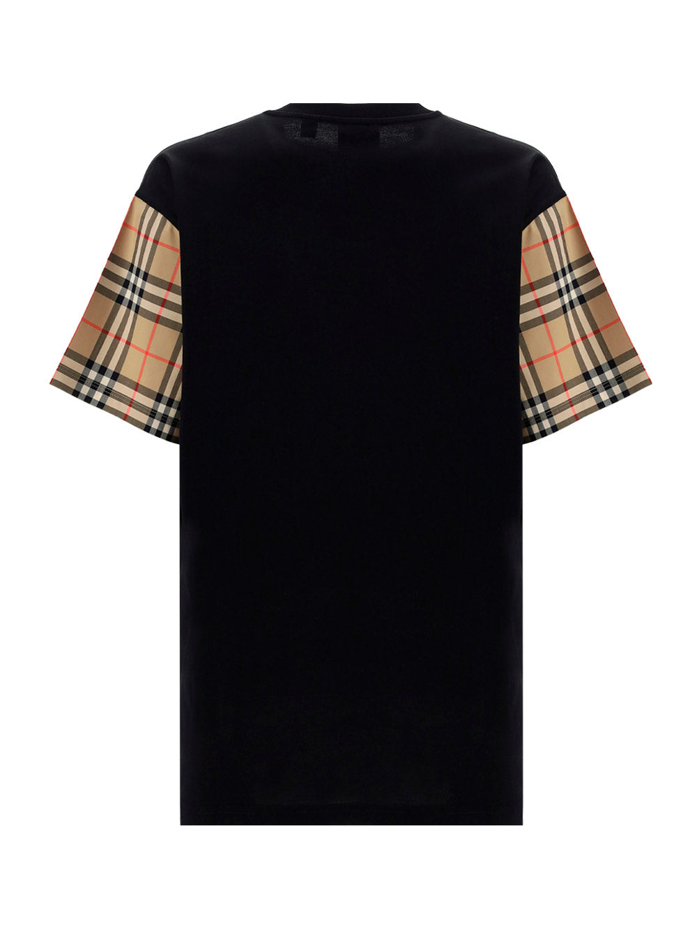 Vintage Check Sleeve Cotton Oversized T-shirt - Black