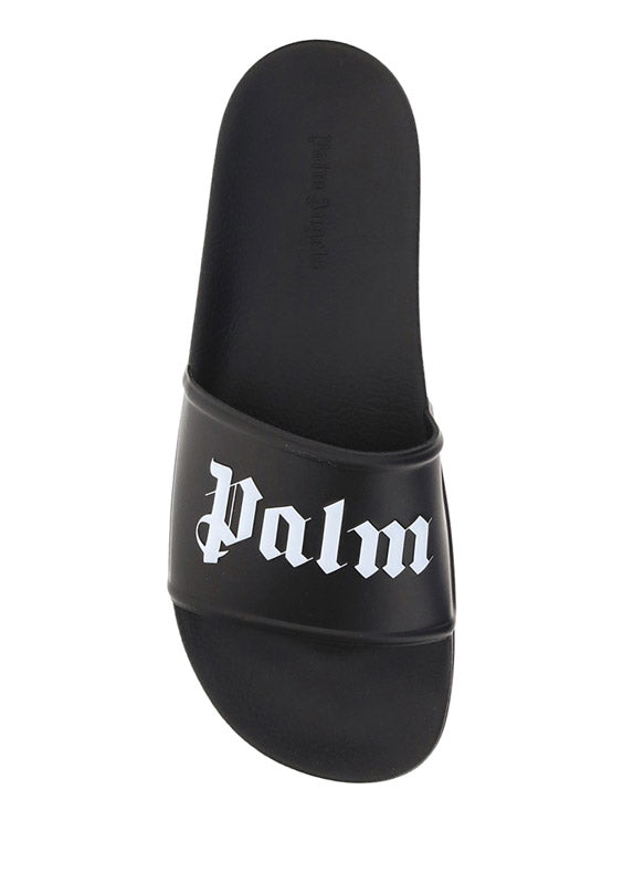 Black Pool Sliders - Black/White.