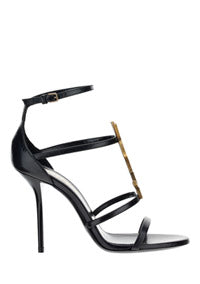 Cassandra Sandals in Smooth Leather with Gold-toned Monogram - Black