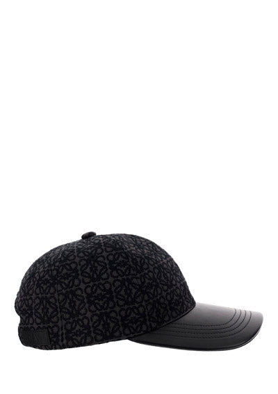 Anagram Cap In Jacquard and Calfskin - Anthracite / Black