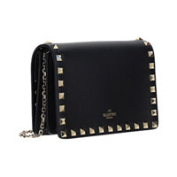 Rockstud Chain Pouch in Calfskin Leather - Black