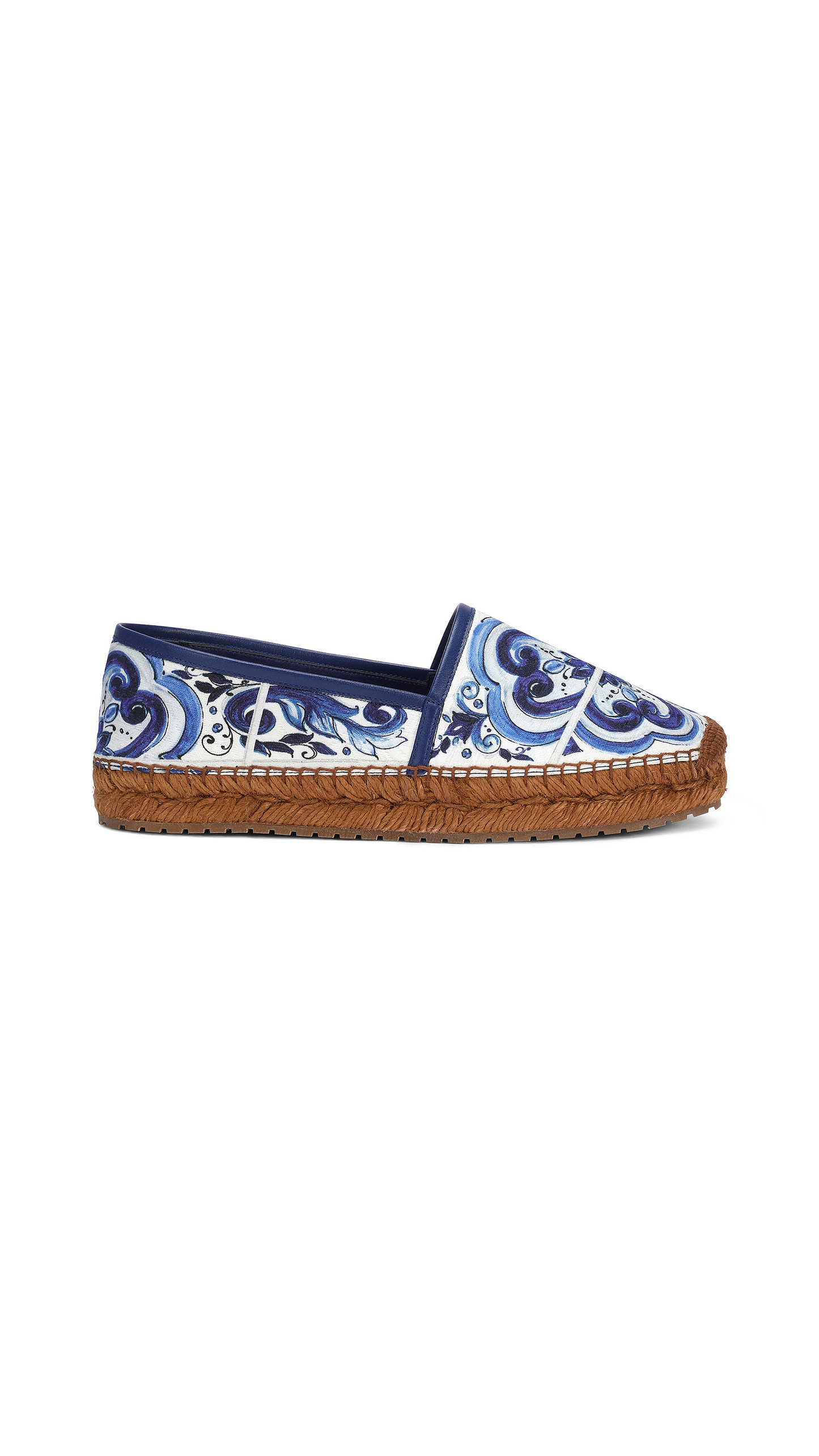 Printed Brocade Fabric Espadrilles - White / Blue