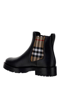 Vintage Check Detail Leather Chelsea Boots - Black