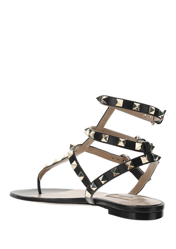 Rockstud Calfskin Flat Flip-Flop Sandal - Black