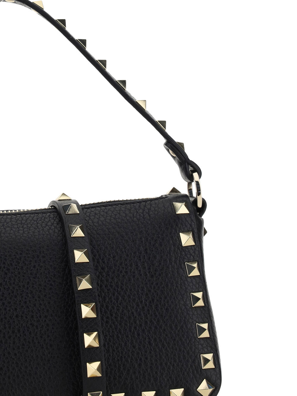 Small Rockstud Grainy Calfskin Crossbody Bag - Black