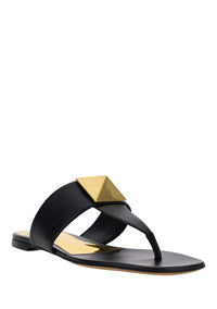One Stud Calfskin Flat Thong Sandal - Black