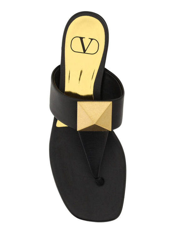 One Stud Calfskin Flat Thong Sandal - Black