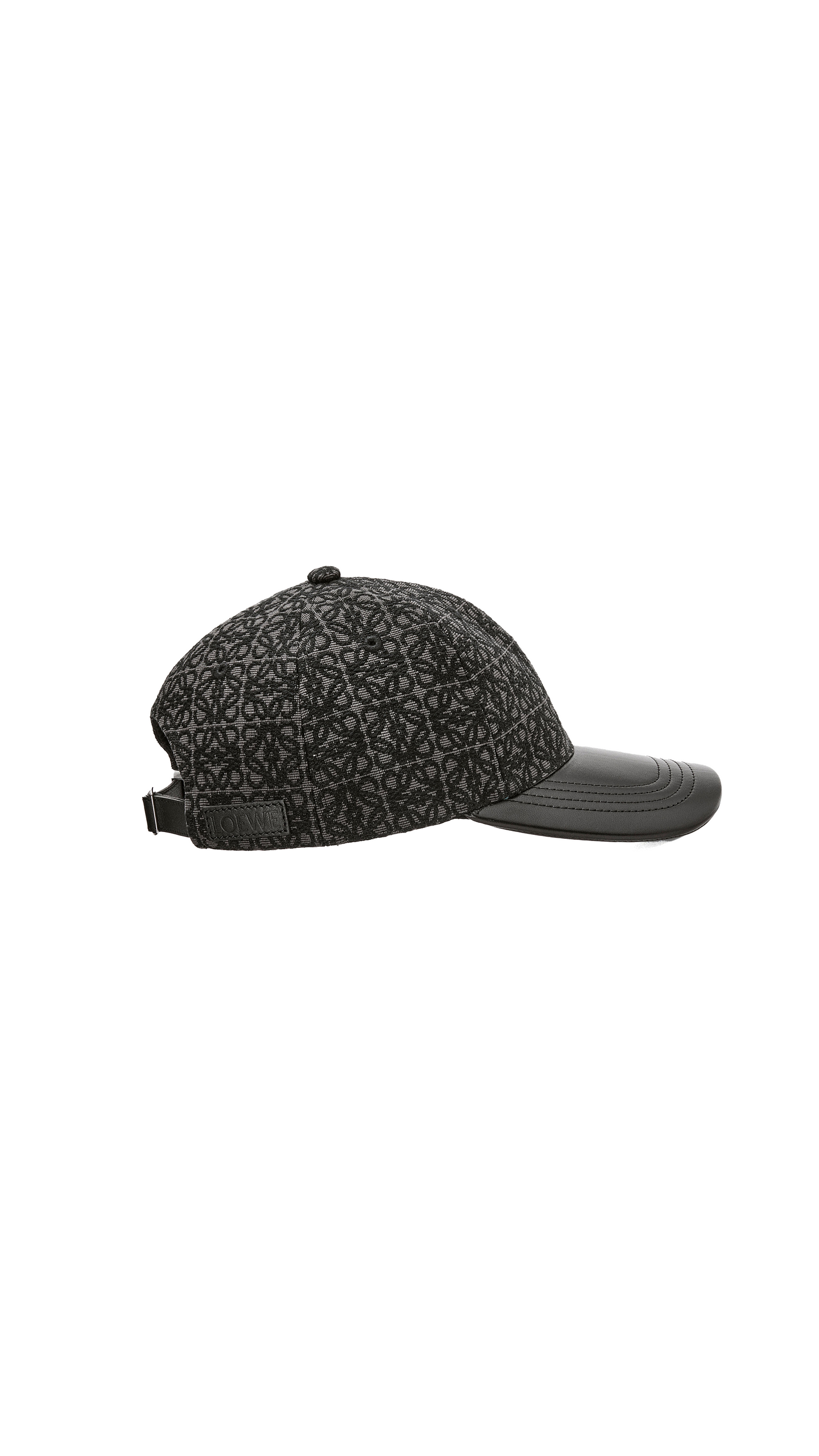 Anagram Cap In Jacquard and Calfskin - Anthracite / Black