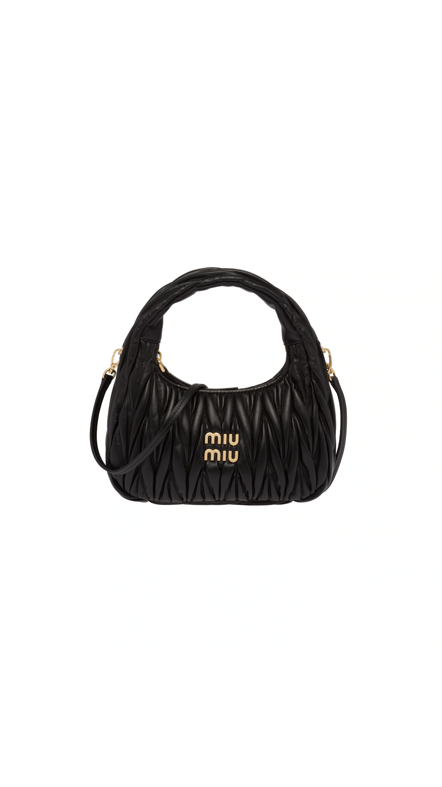Miu Wander Matelassé Nappa Leather Mini Hobo Bag - Black