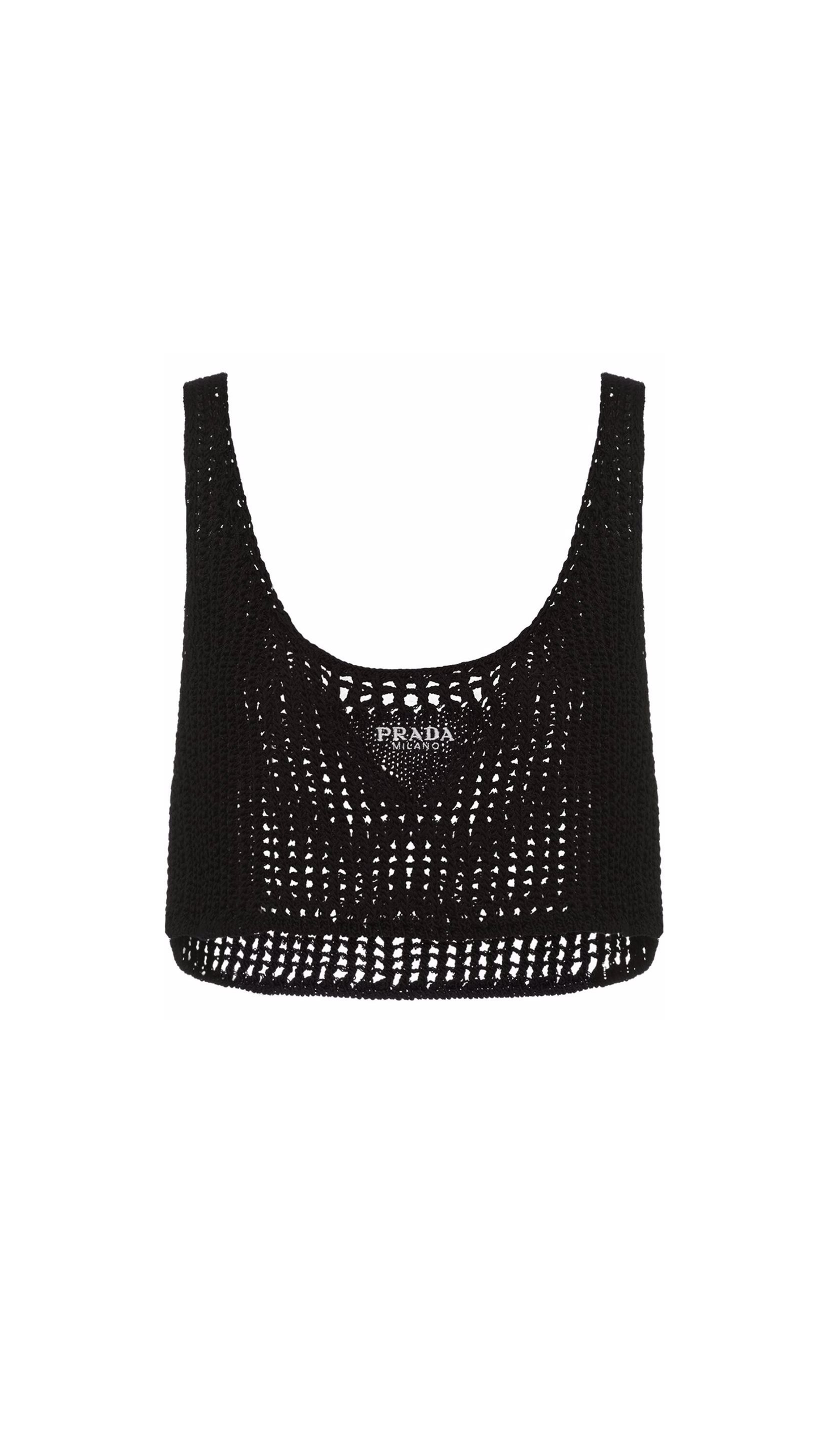 Openwork Cotton Crop-Top - Black