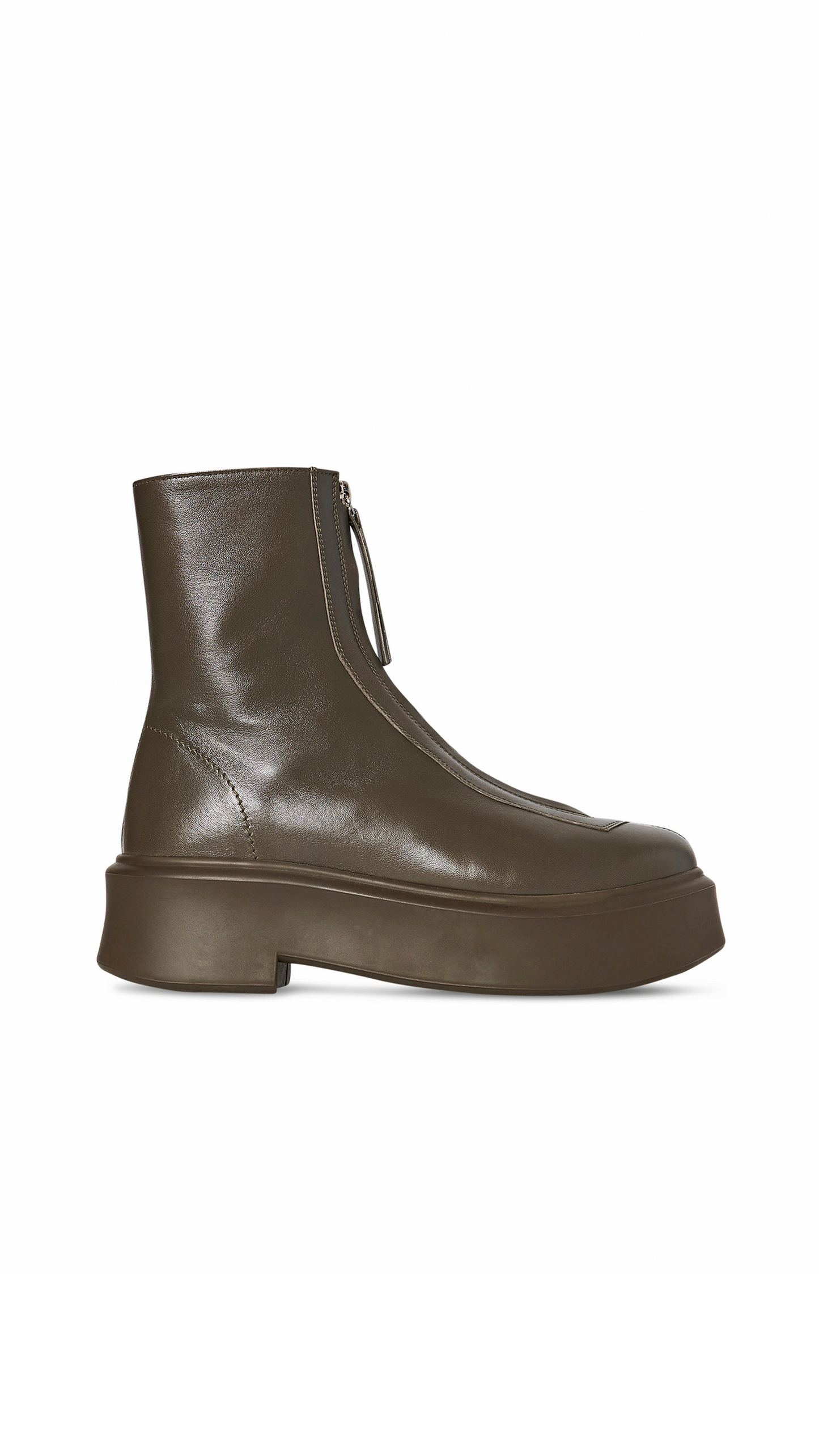 Zipped Boot in Leather - Khaki Green