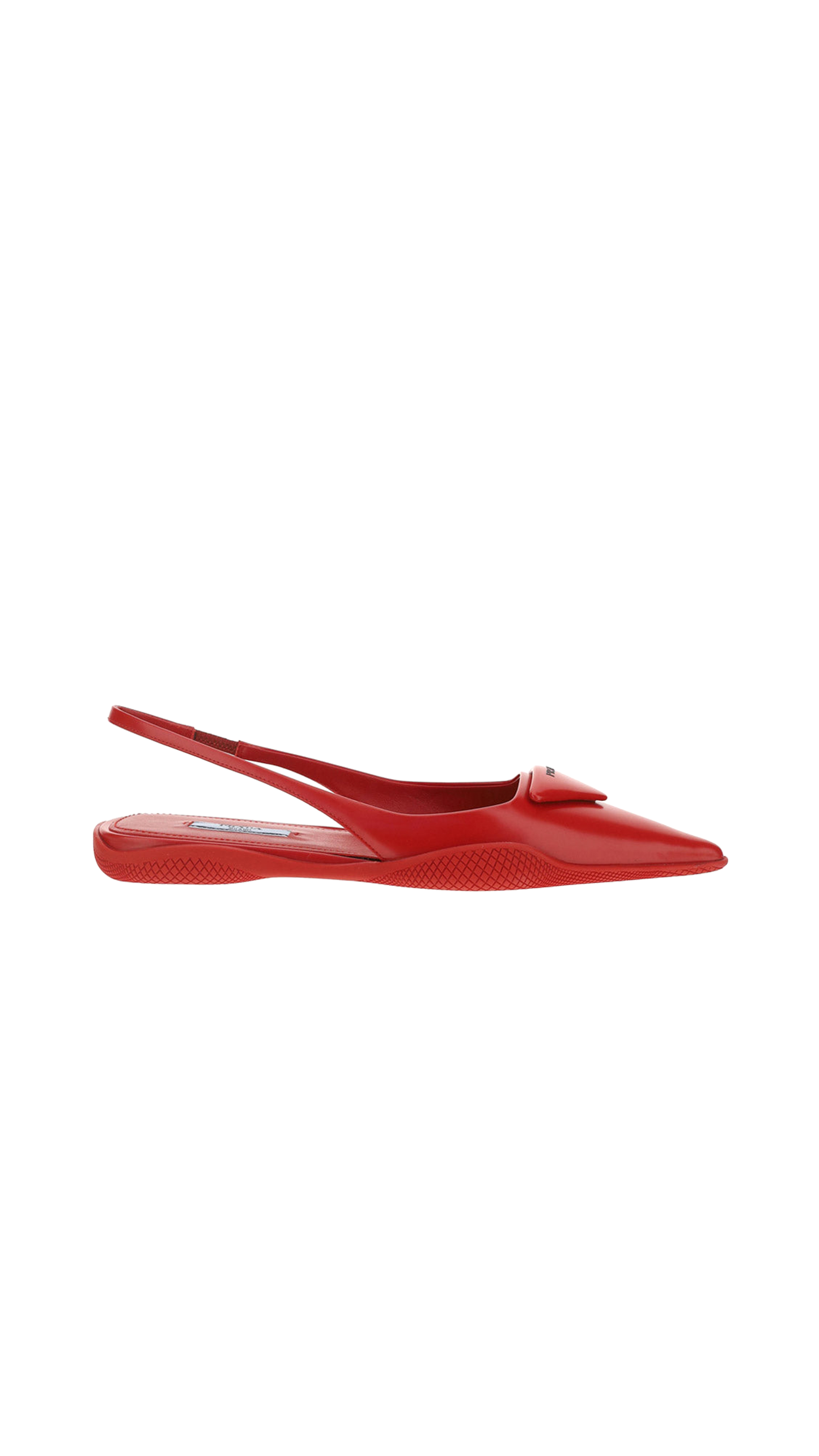 Brushed Leather Slingback Ballerinas - Red