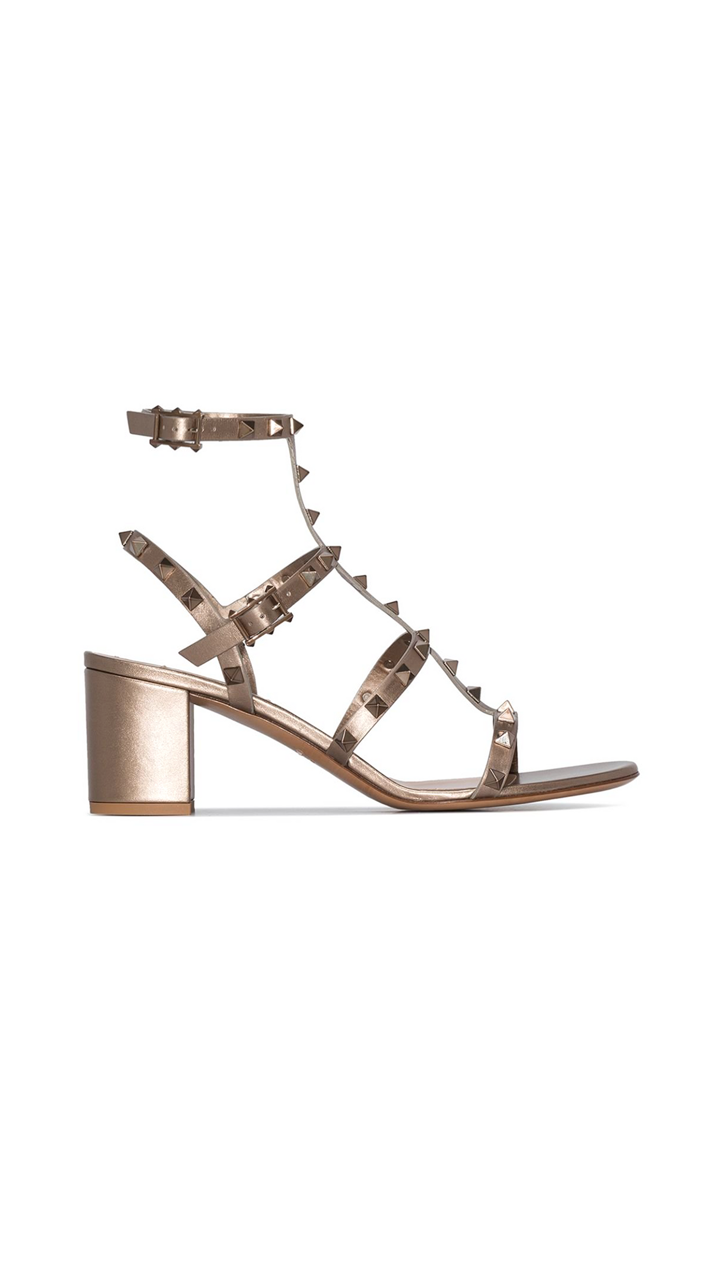 Rockstud Metallic Calfskin Leather Ankle Strap Sandal 60MM - Skin