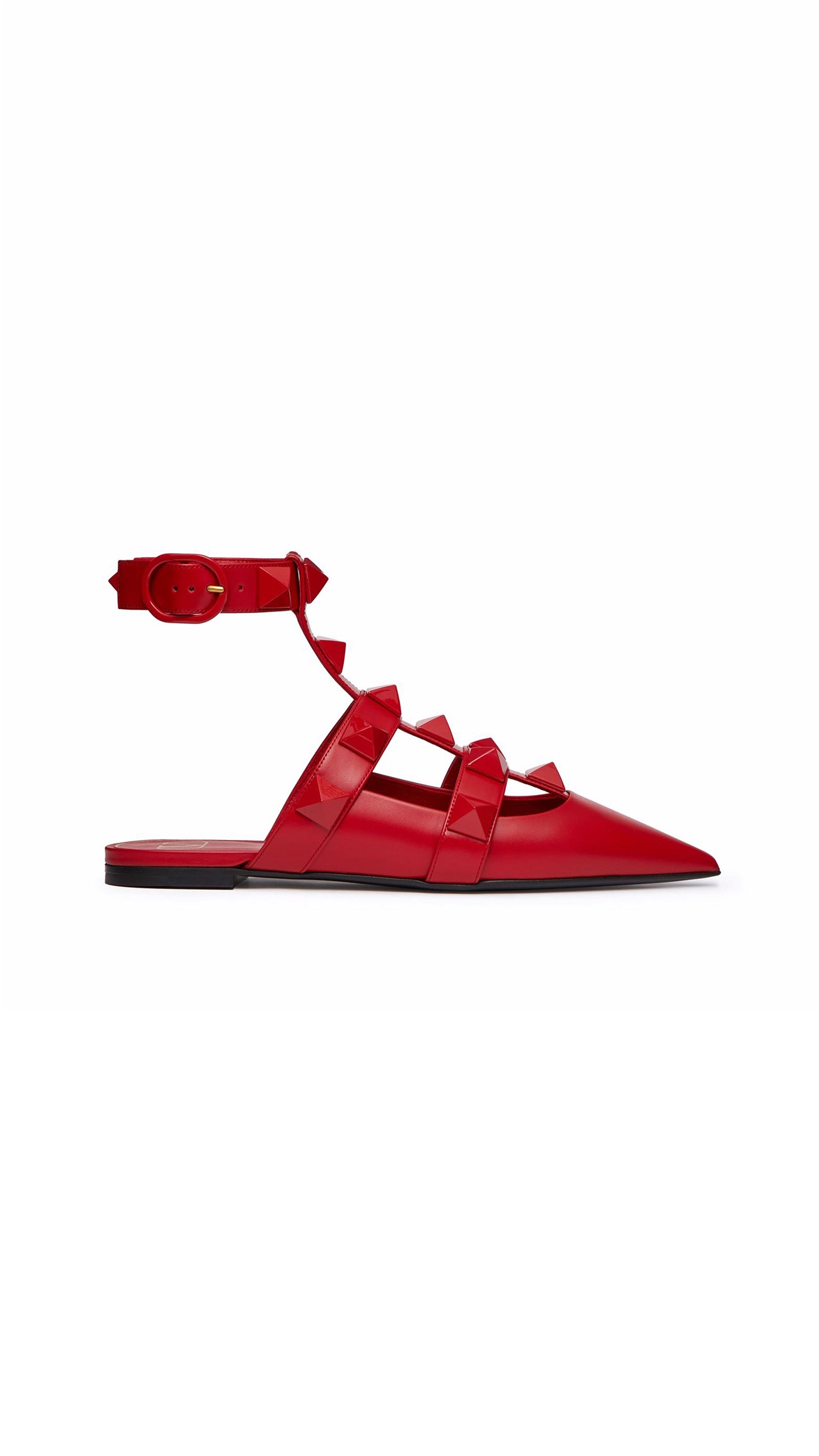 Roman Stud Ballet Flat In Calfskin With Tonal Studs - Red