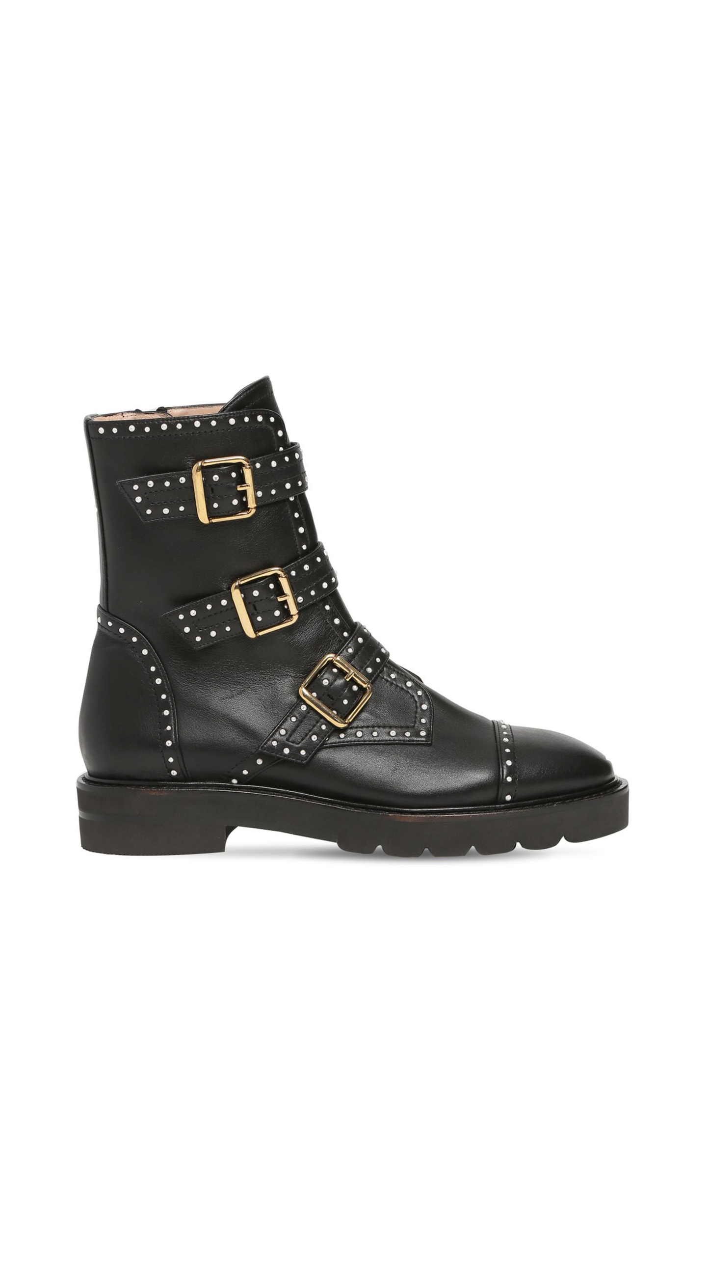 Combat Studded Boots in Leather - Black