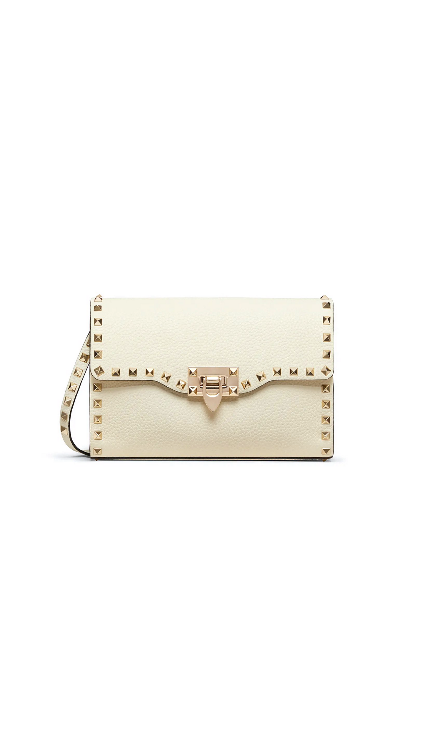 Small Rockstud Grainy Calfskin Crossbody Bag - Ivory