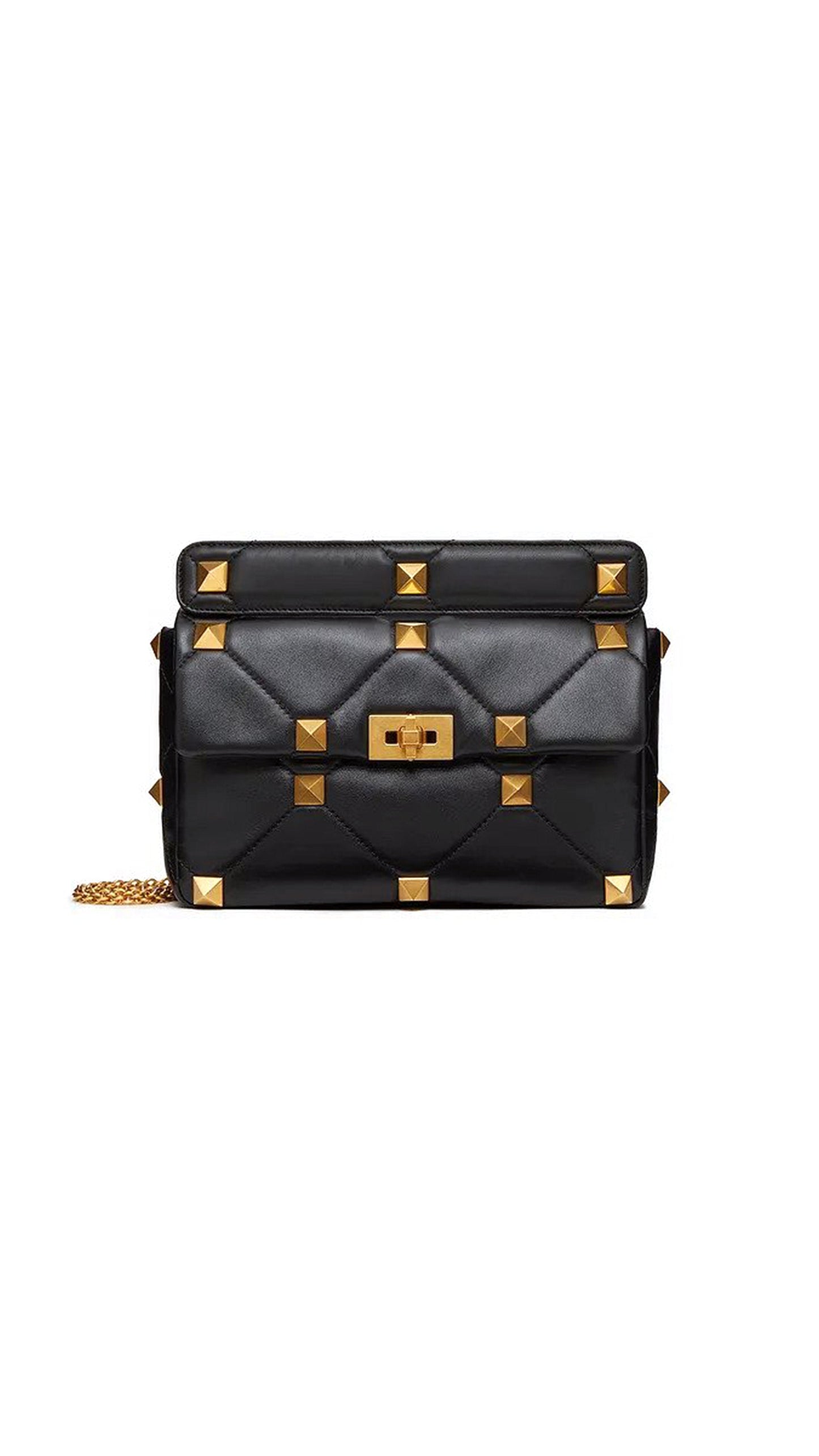 Large Roman Stud The Shoulder Bag with Chain - Black