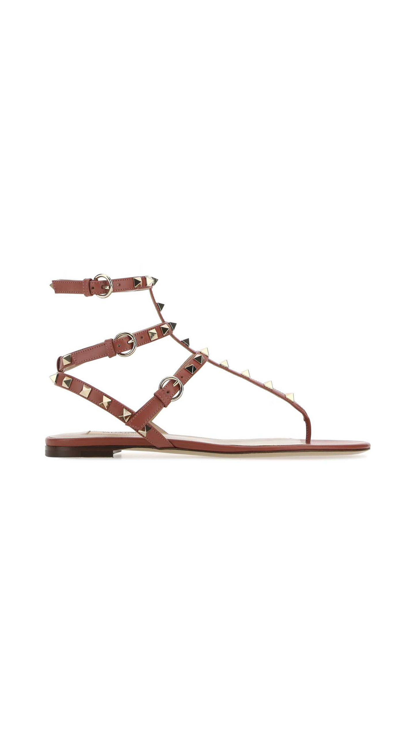 Rockstud Calfskin Flat Flip-Flop Sandal - Gingerbread