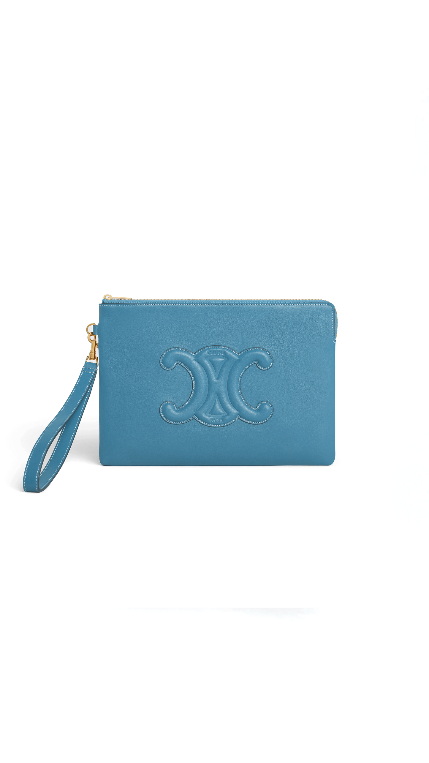 Small Pouch With Strap In Smooth Calfskin - Azure Denim
