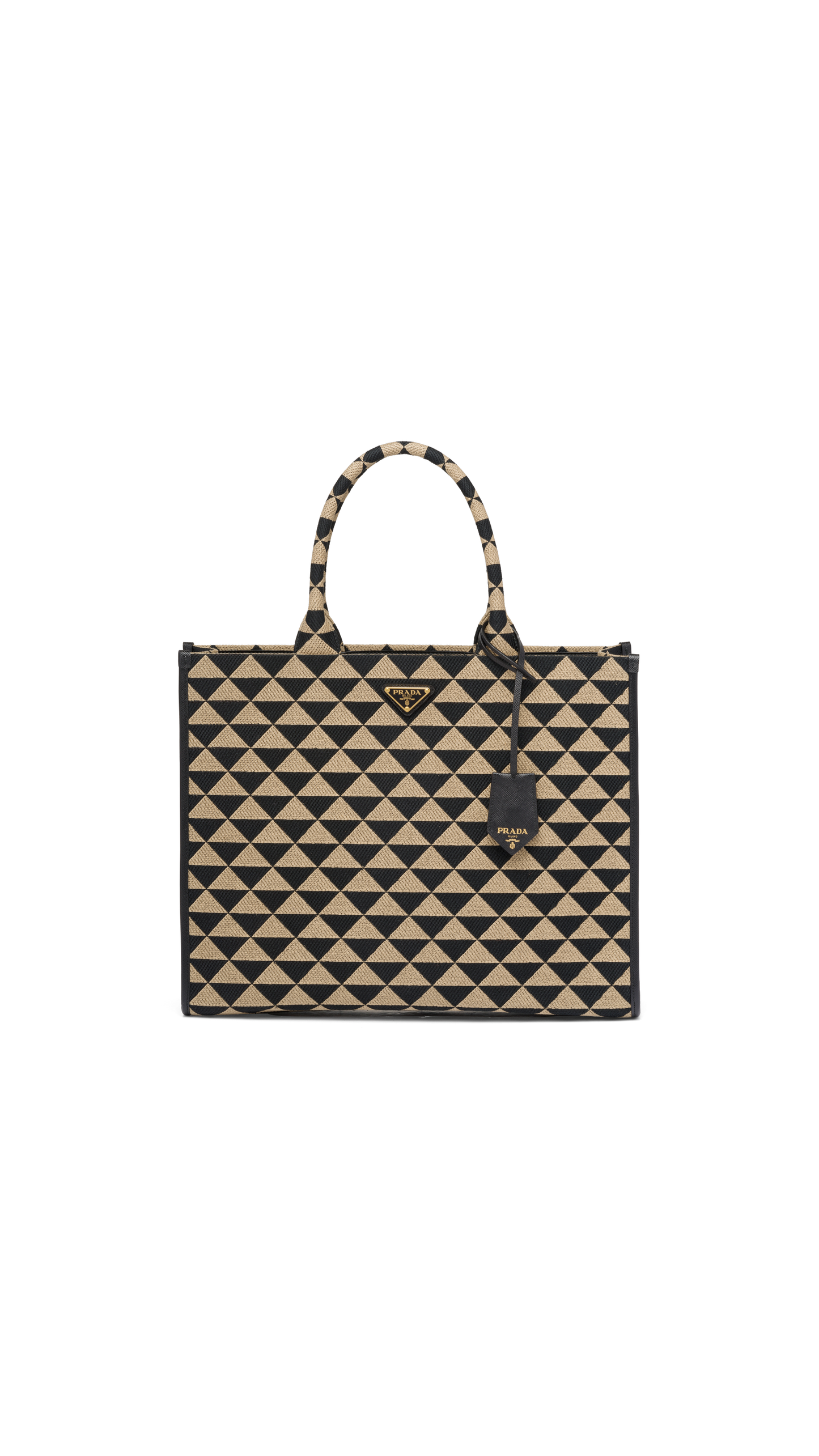 Large Prada Symbole Jacquard Fabric Handbag - Black / Beige