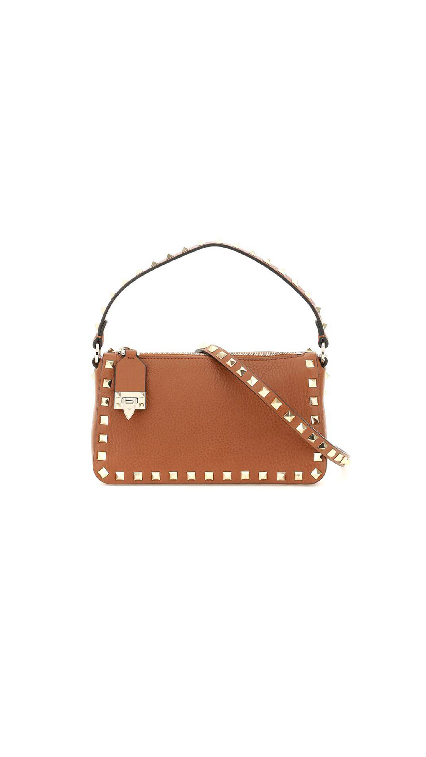 Rockstud Grainy Calfskin Crossbody Bag - Tan