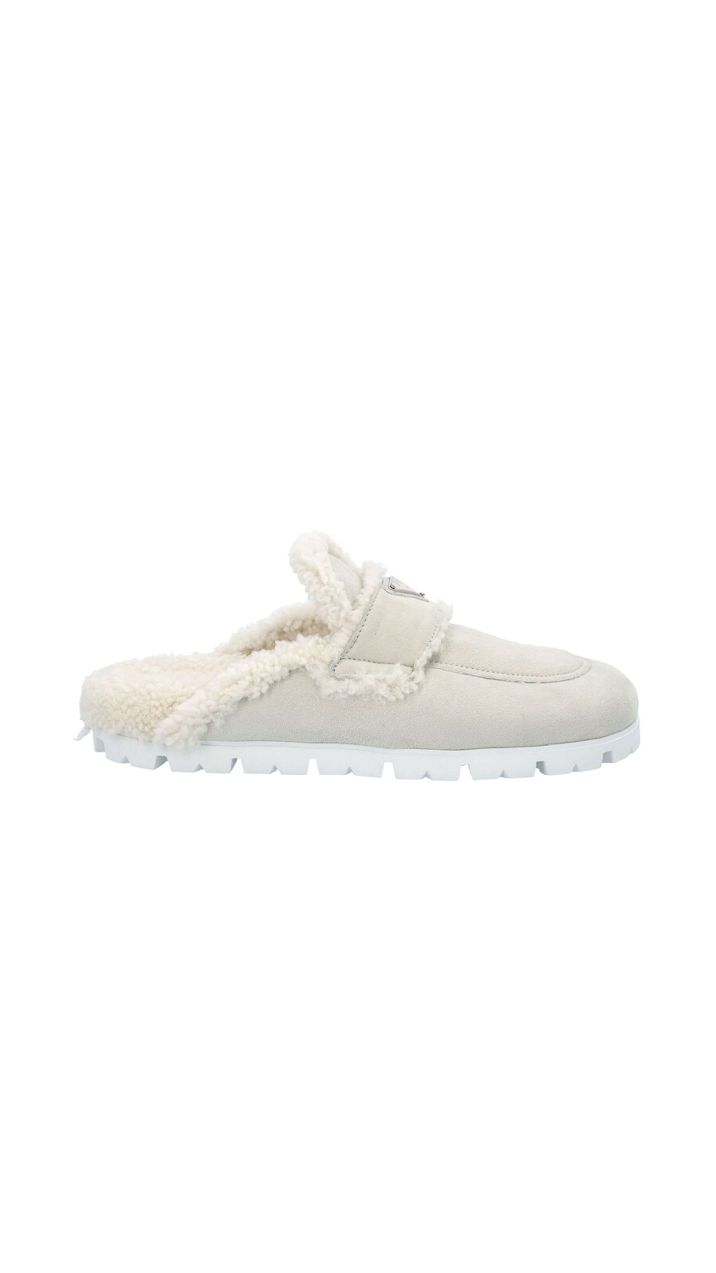 Shearling Logo Slippers - White