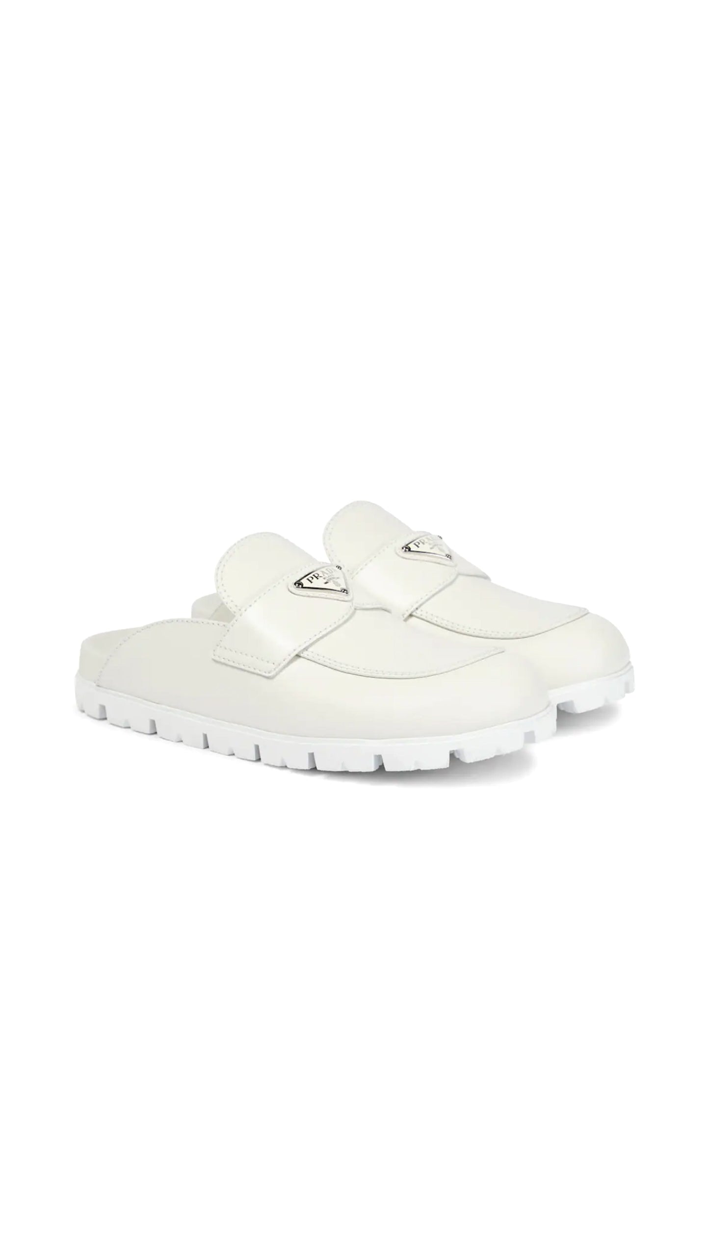 Leather Sabot Mules - White