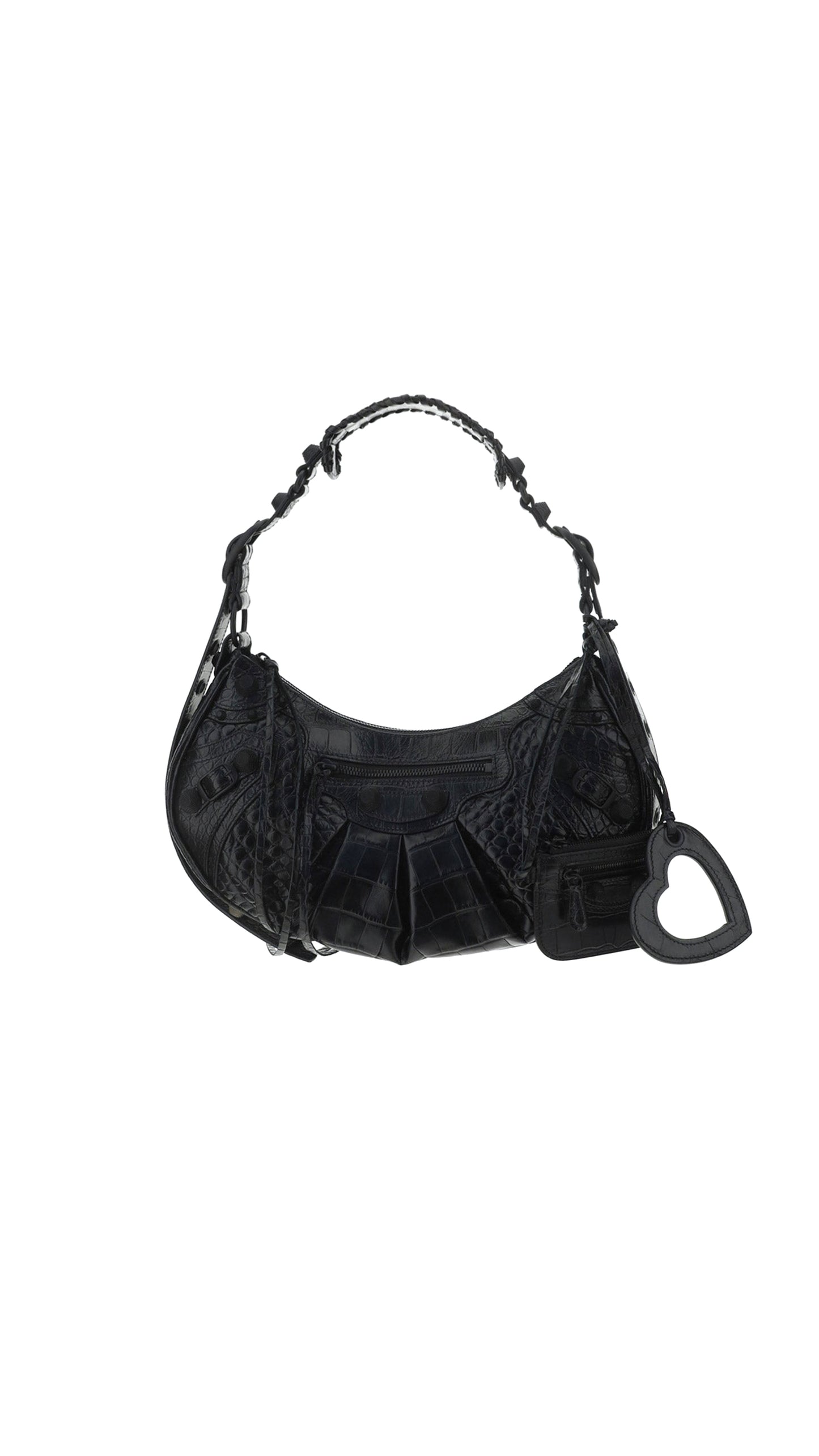 Le Cagole XS Shoulder Bag Crocodile Embossed - Black