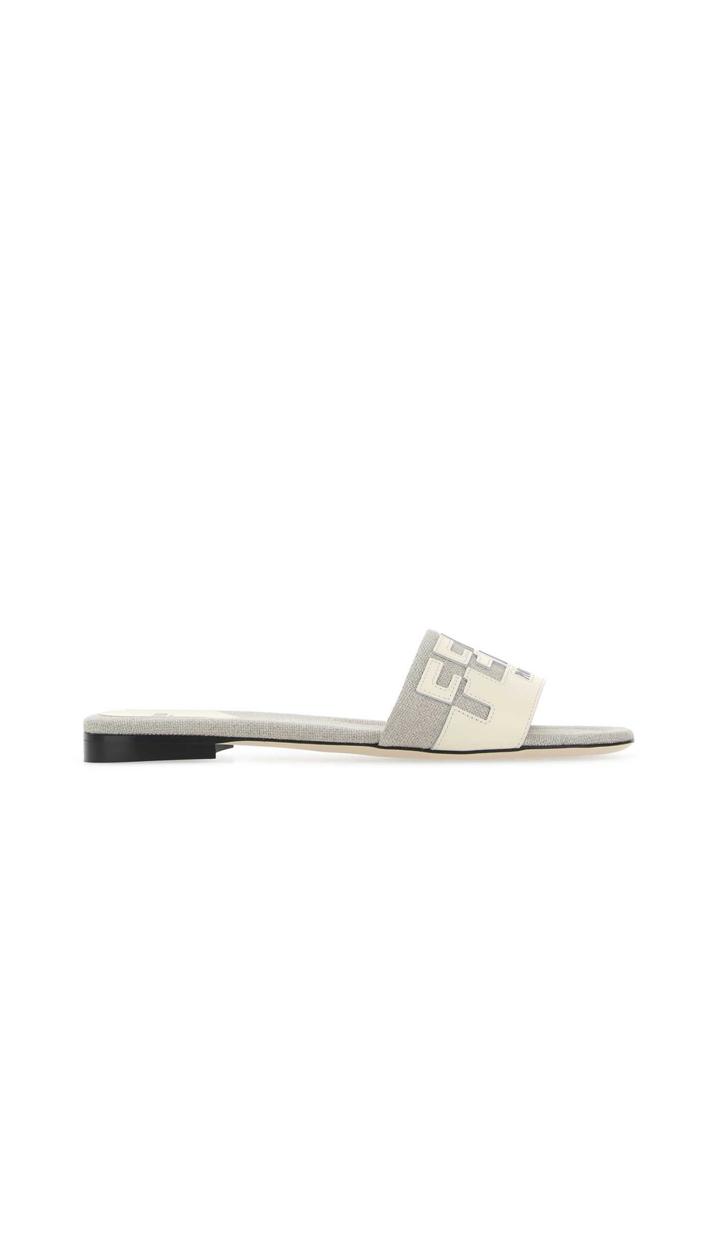 Signature Canvas and Leather Sandals - Ivory / Grey