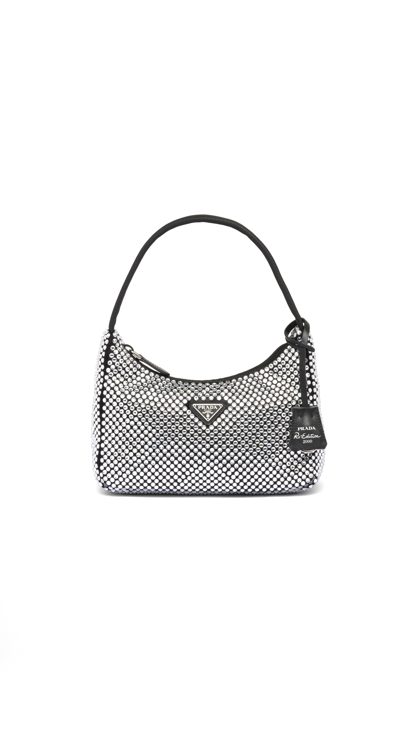 Satin Mini Bag with Crystals - Black
