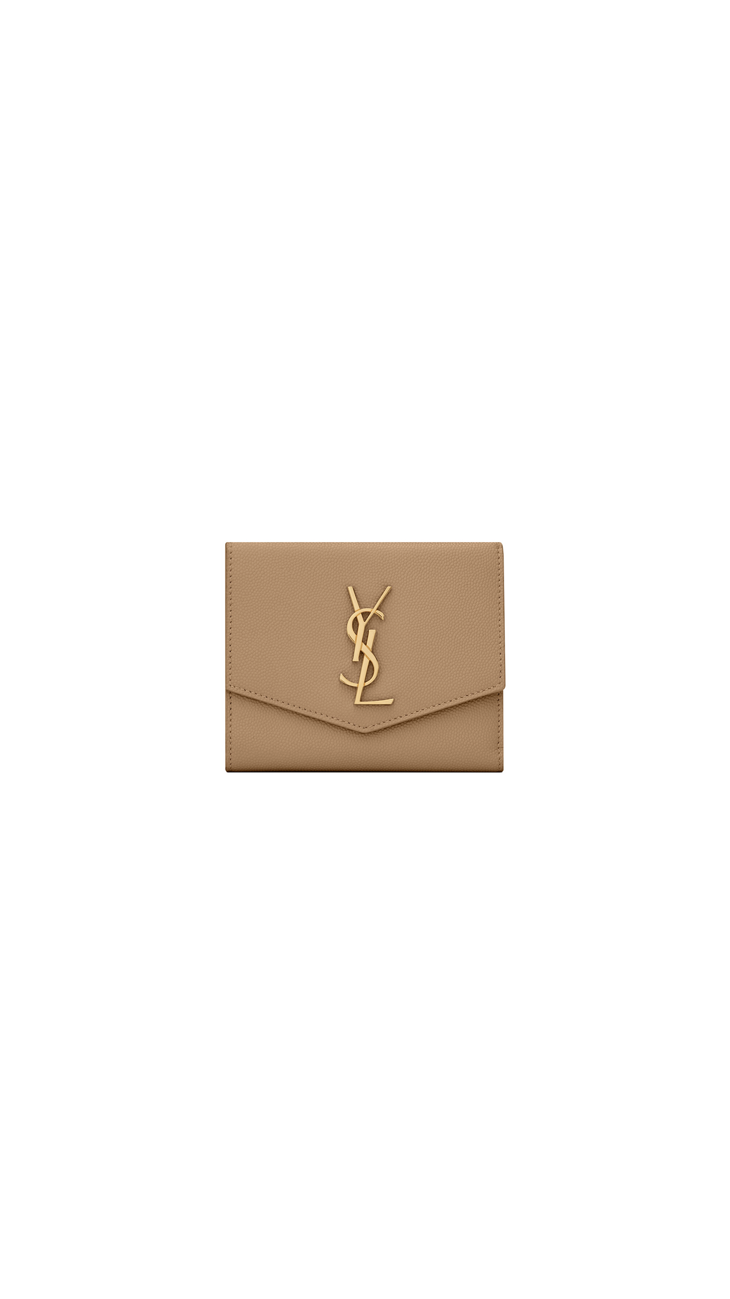 Uptown Compact Wallet in Grain De Poudre Embossed Leather - Taupe