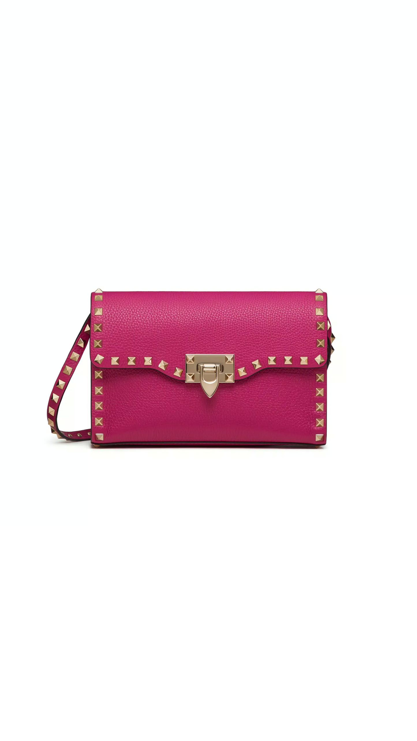 Small Rockstud Grainy Calfskin Crossbody Bag - Blossom