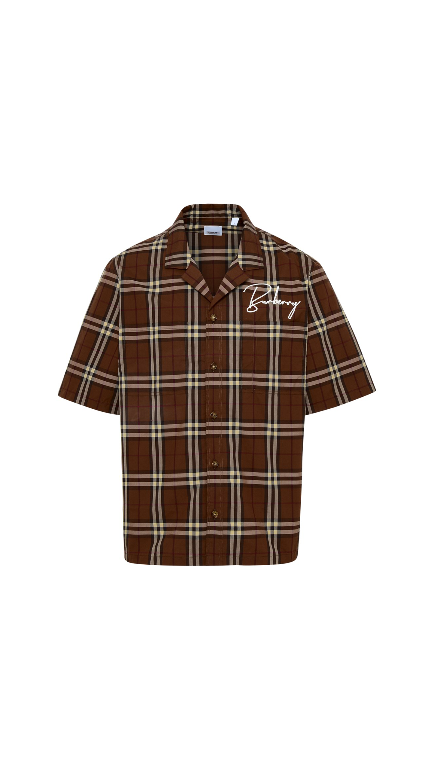 Short-sleeve Embroidered Logo Cotton Shirt - Dark Birch Brown