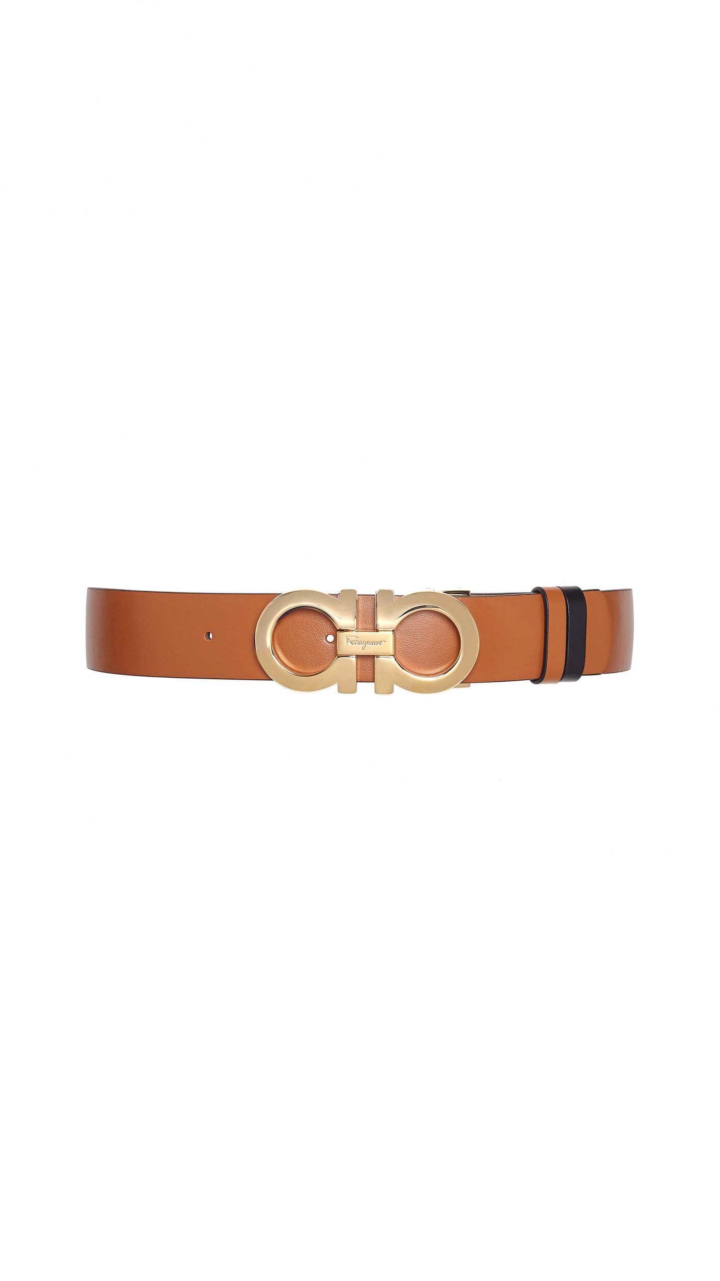 Reversible And Adjustable Gancini Belt - Tan