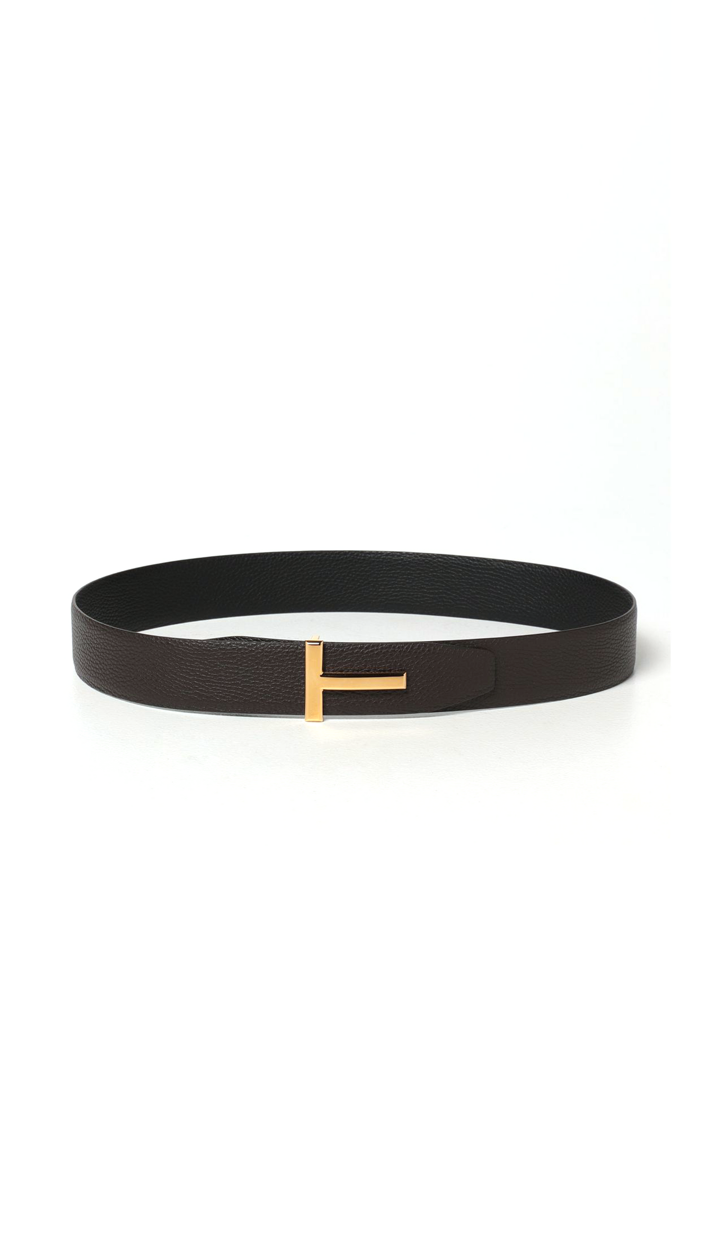 Grain Leather T Icon Belt - Dark Brown