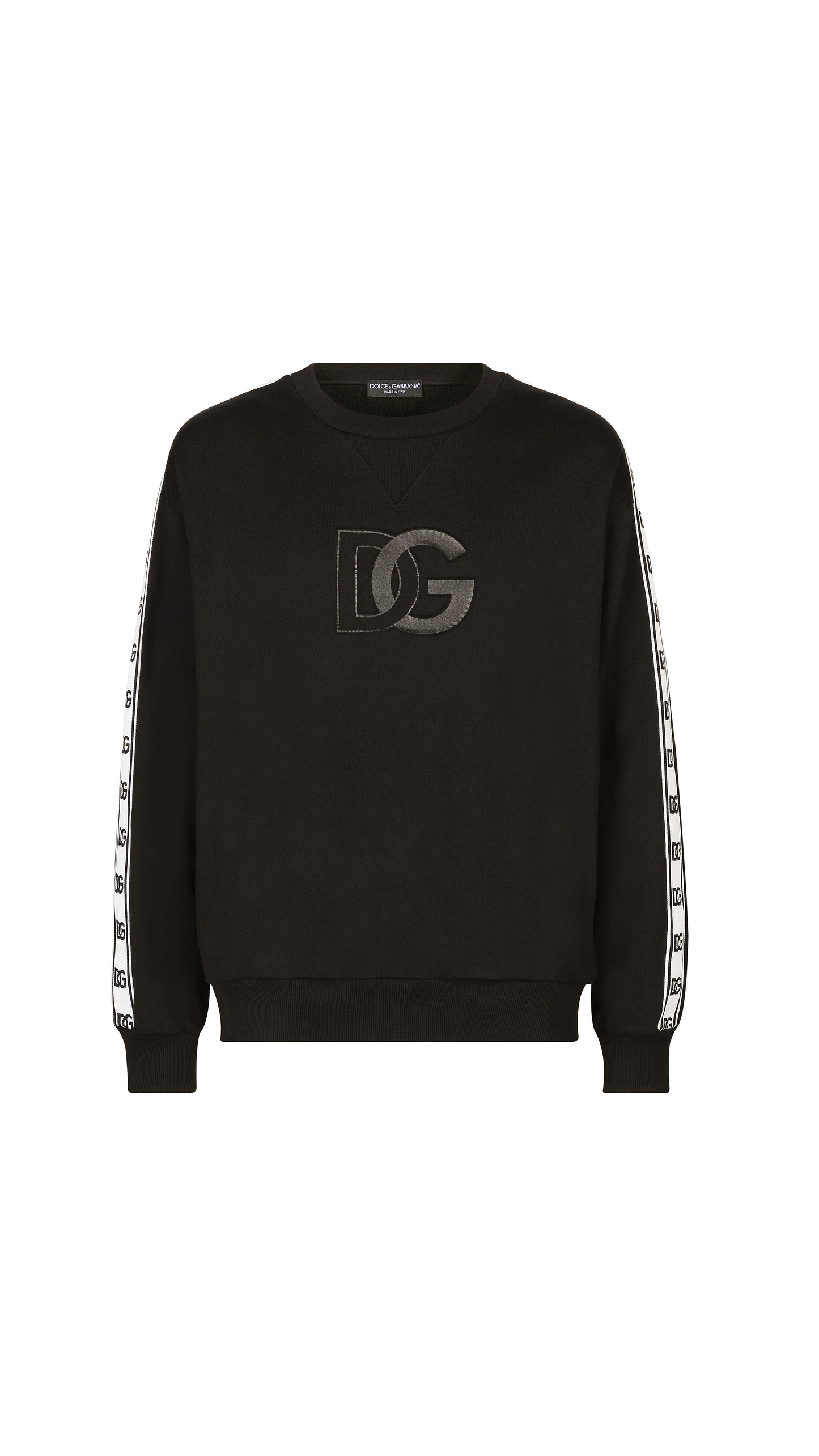 Jersey Sweatshirt with Bands and Embossed DG Logo - Black