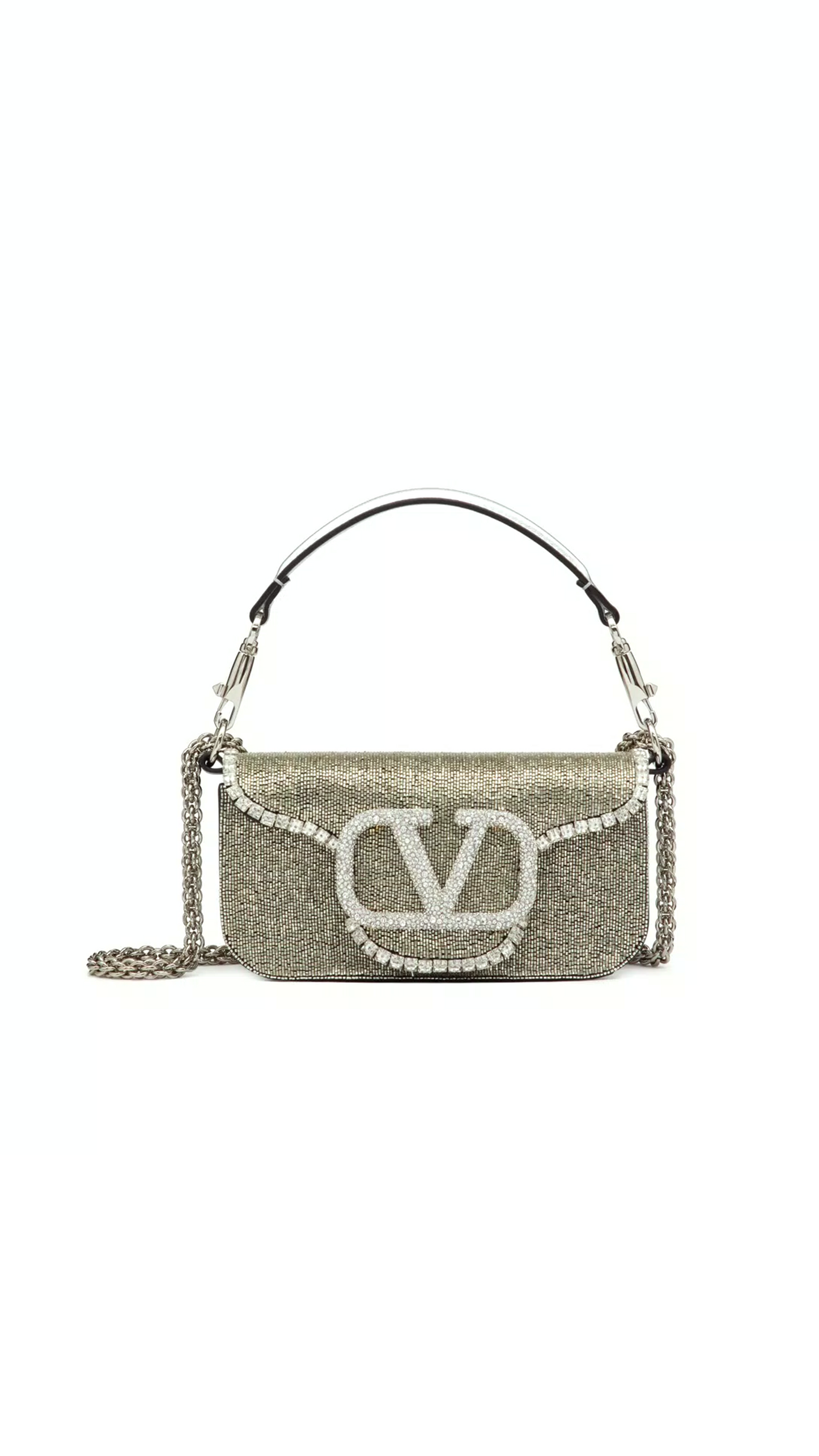 Locò Embroidered Small Shoulder Bag - Silver/Crystal