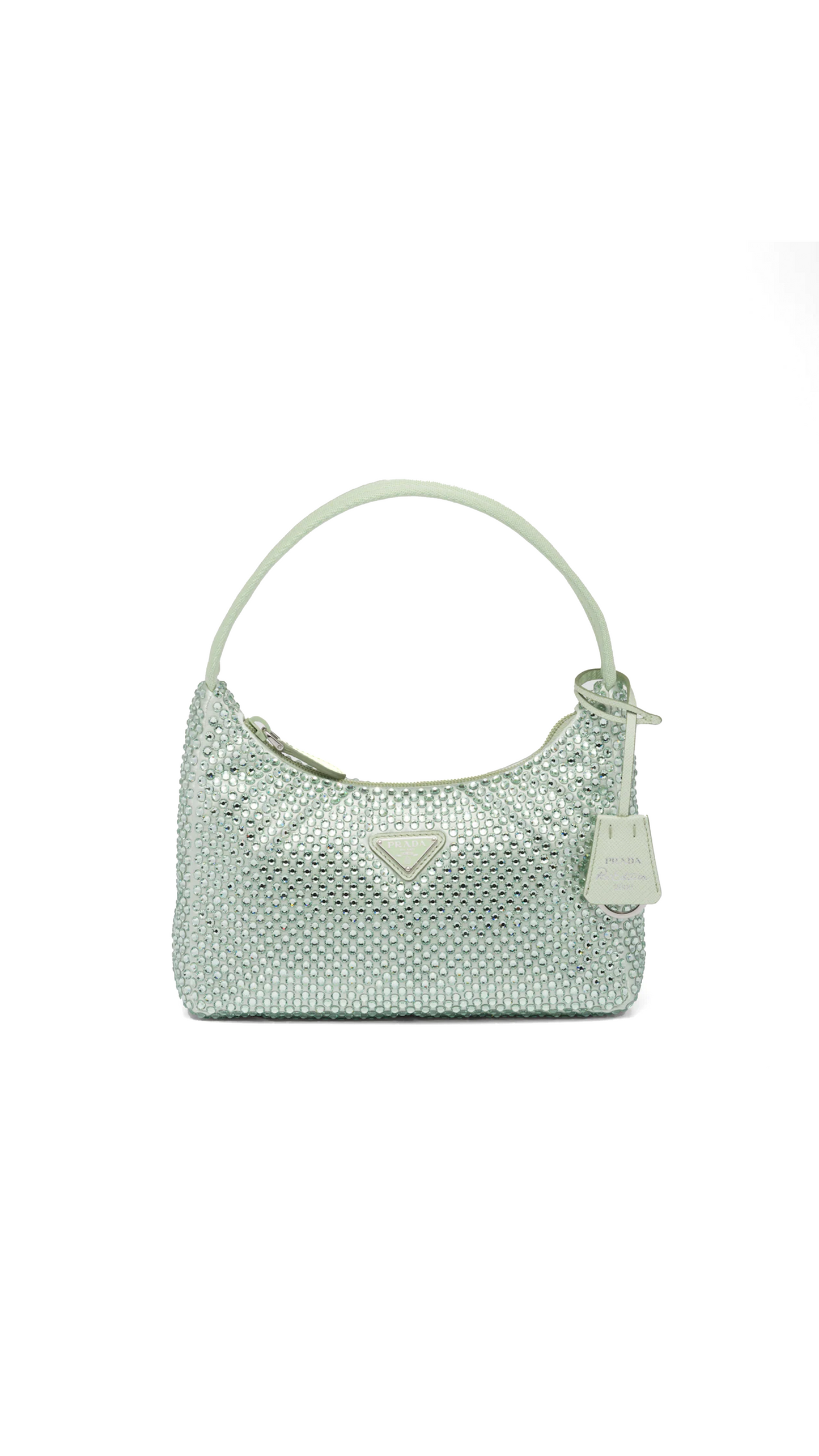 Satin Mini Bag with Crystals - Aqua