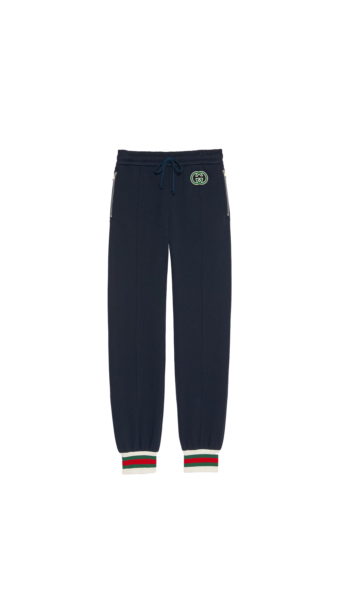 Cotton Jersey Track Bottoms - Navy/Ivory/Red