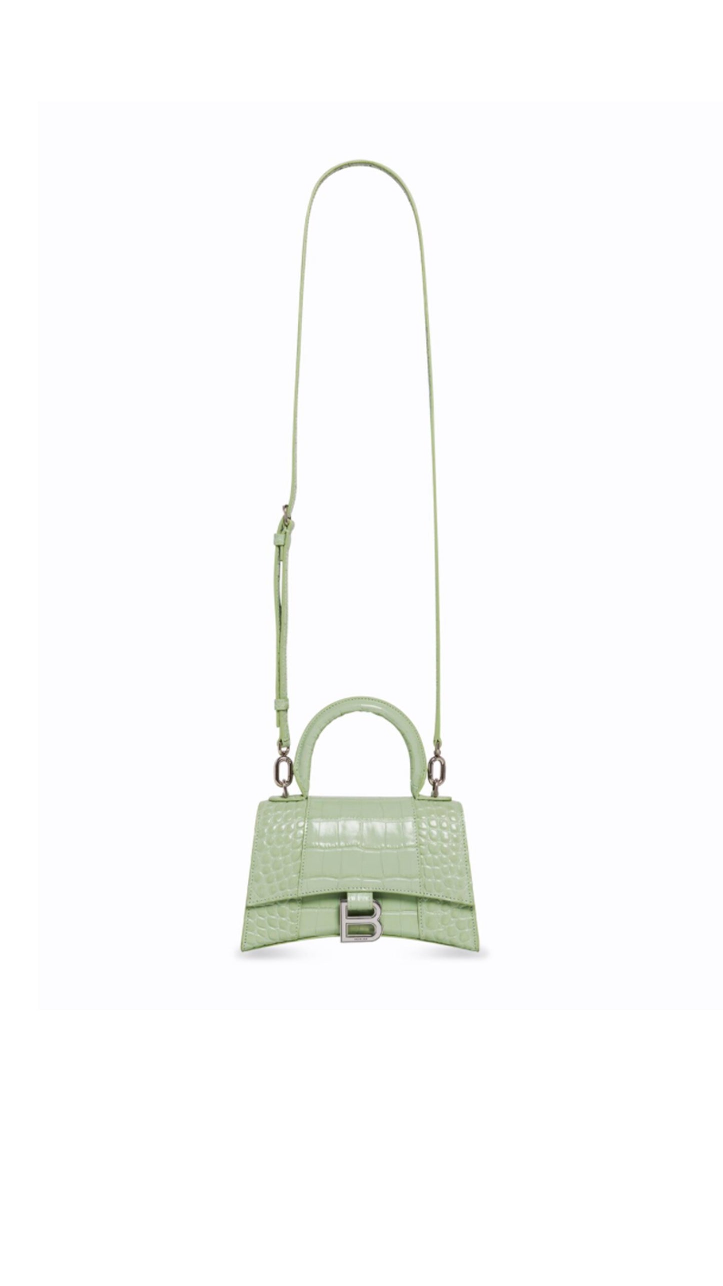 Hourglass XS Handbag In Shiny Crocodile Embossed Calfskin - Light Green