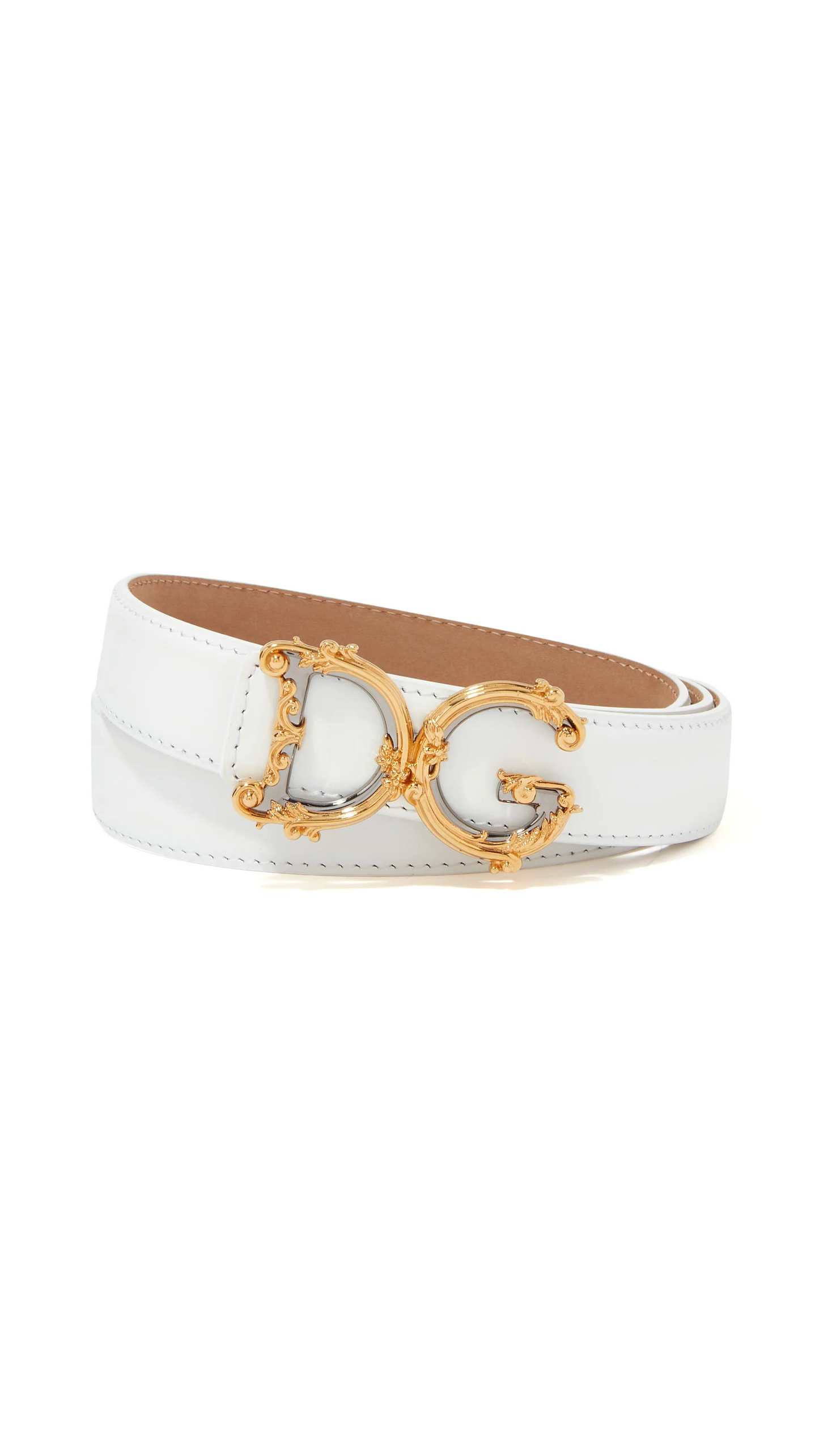 Calskin Belt with Logo - White