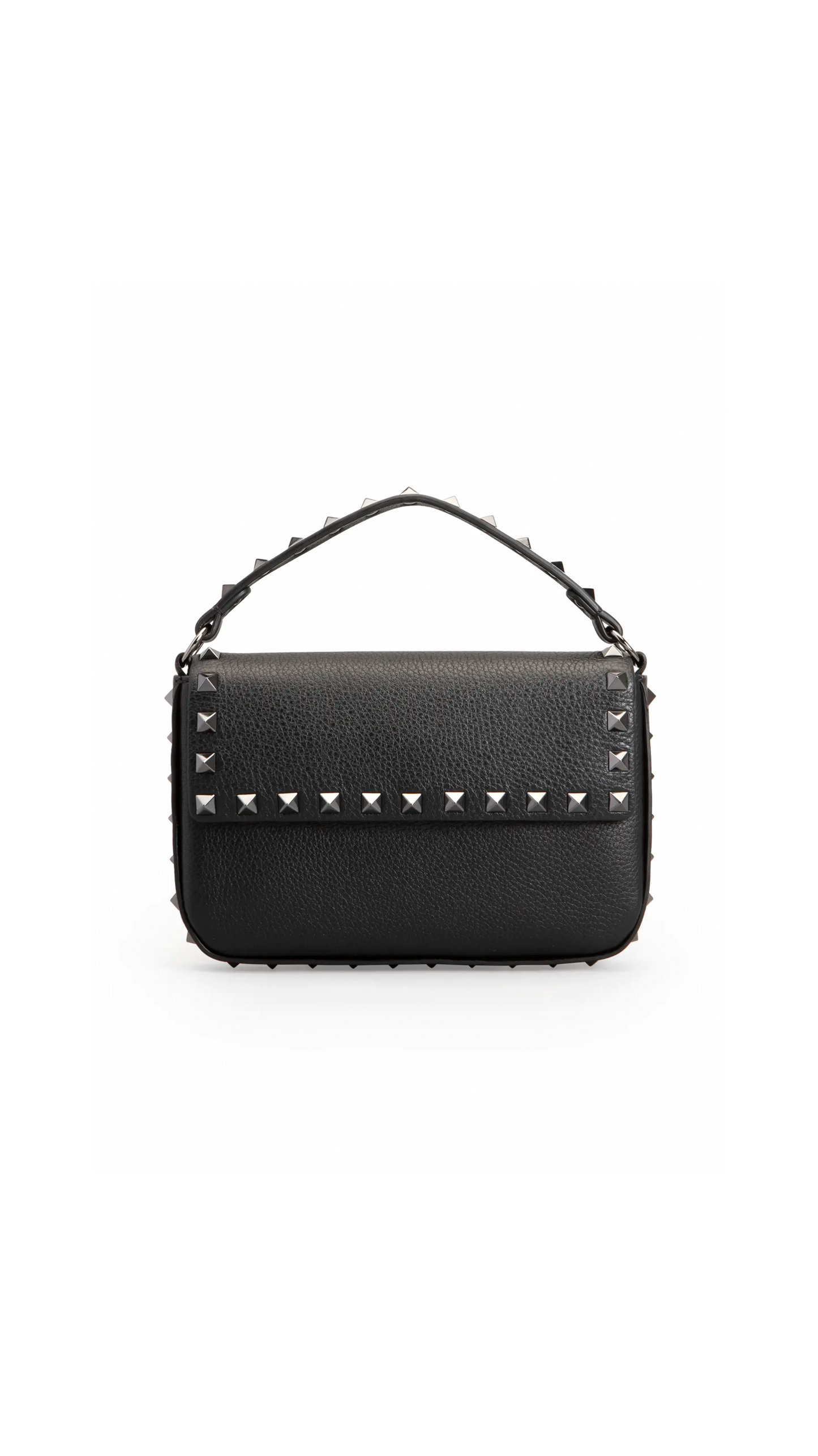 Black Rockstud Calfskin Pouch Crossbody Bag - Black